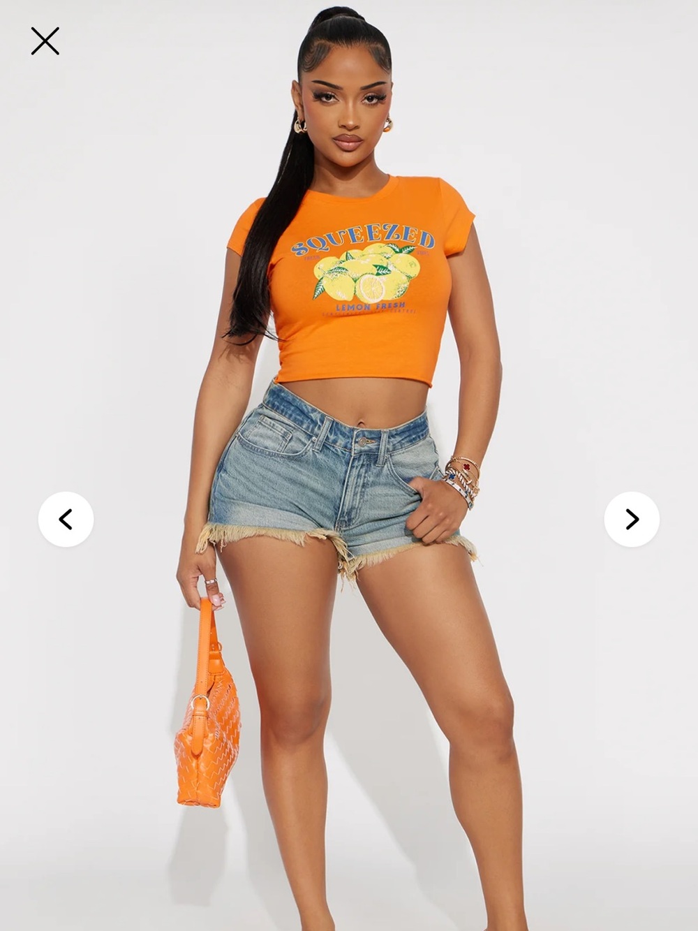 Fashion Nova Orange Lemon Graphic Baby Tee "Squeezed"